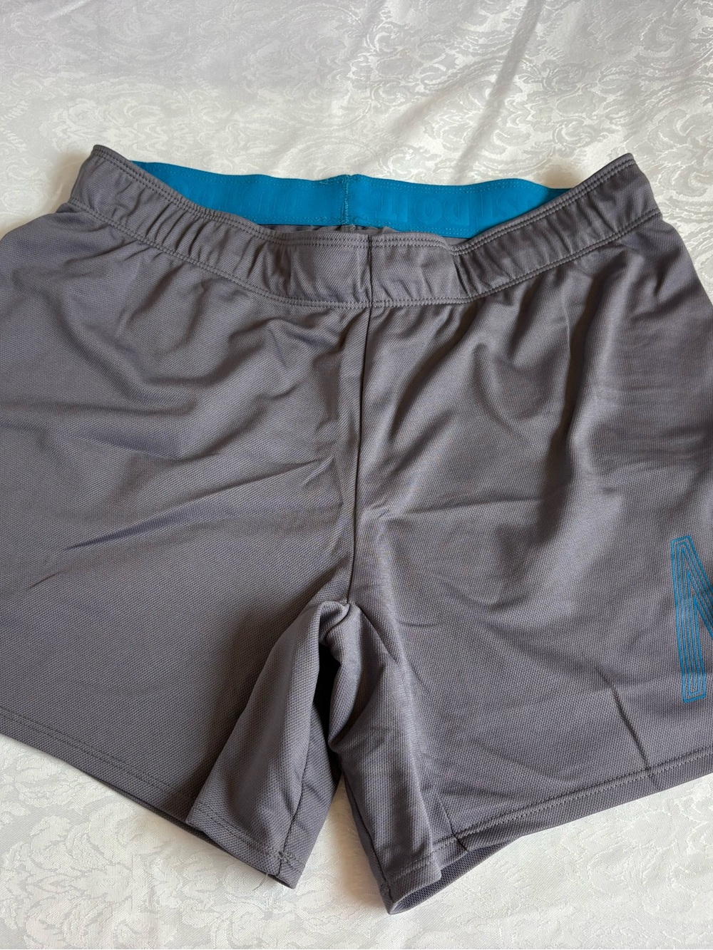 Men's Nike Gray Athletic Shorts with Blue Waistband size medium